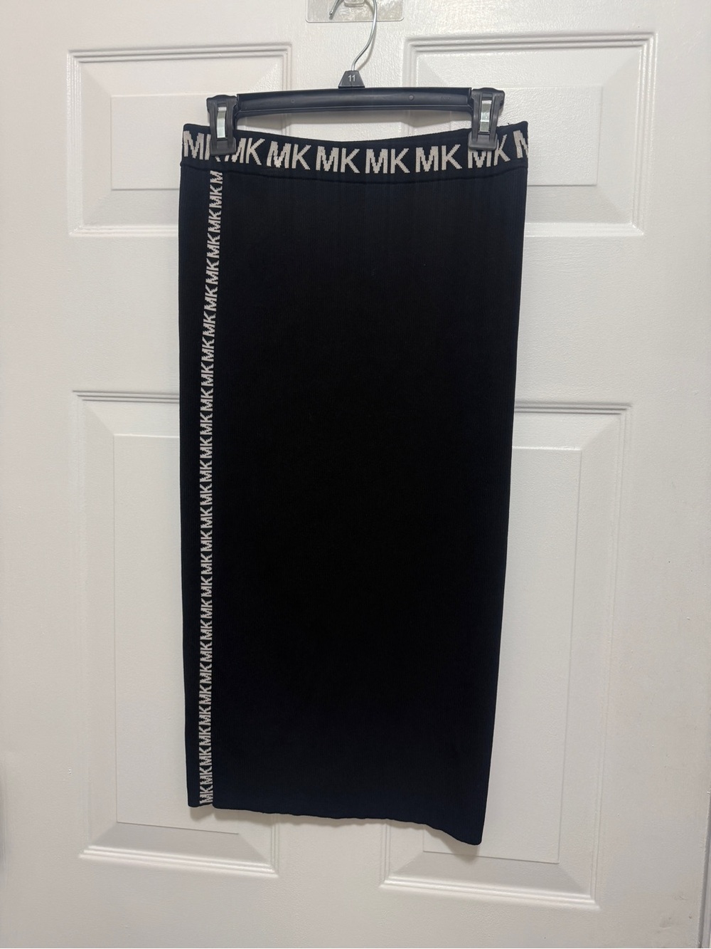 Michael Kors Black Logo-Trim Knit Midi pincel Skirt
